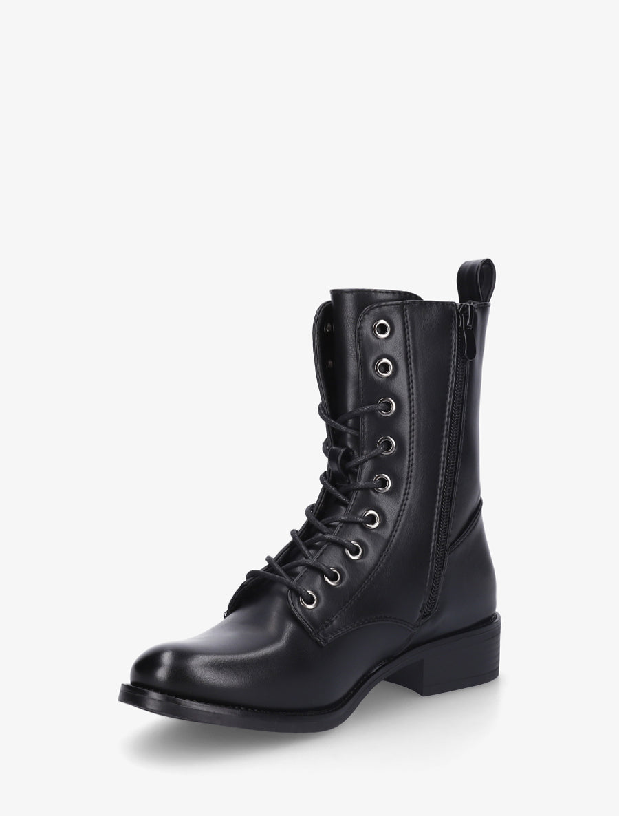 Bottines montantes à lacets en simili - Noir - 3
