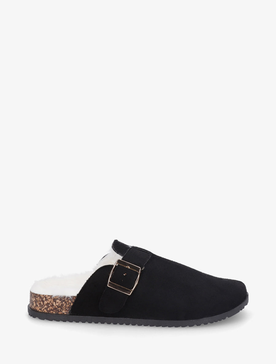 Mules fourrées en suédine - Noir - 1