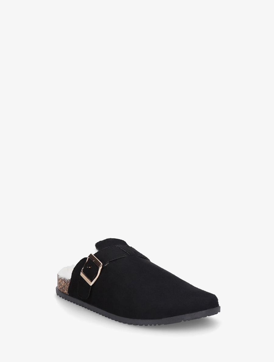Mules fourrées en suédine - Noir - 2