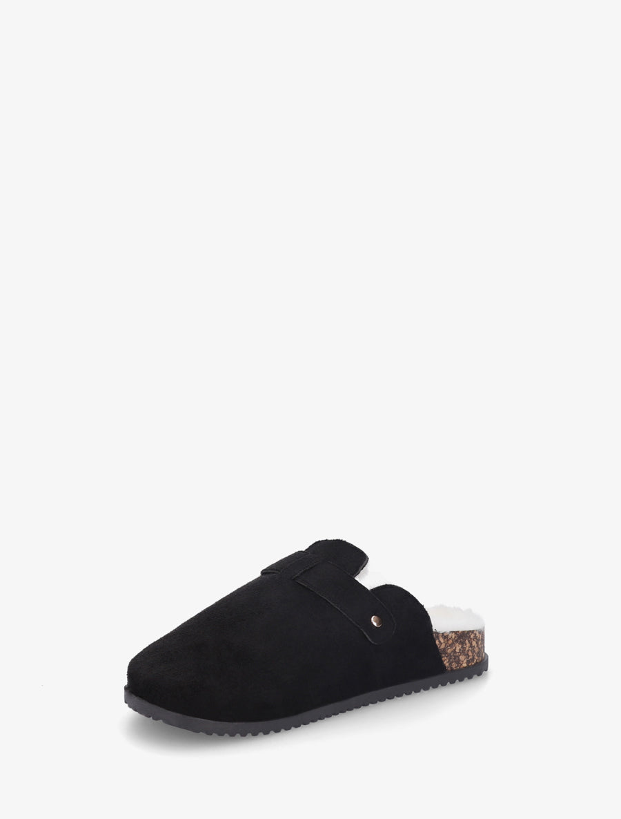 Mules fourrées en suédine - Noir - 3