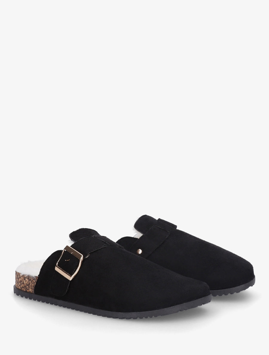 Mules fourrées en suédine - Noir - 4