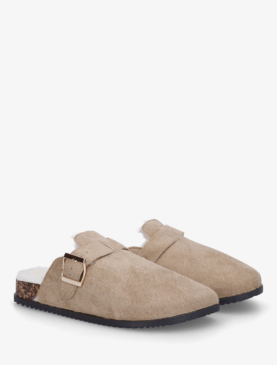 Mules fourrées en suédine - Taupe - 4