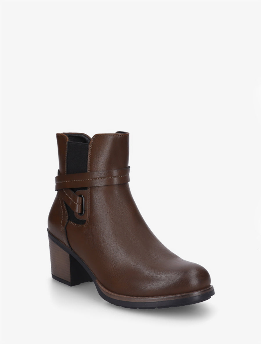 Bottines en simili à cheville élastiquée - Marron - 2