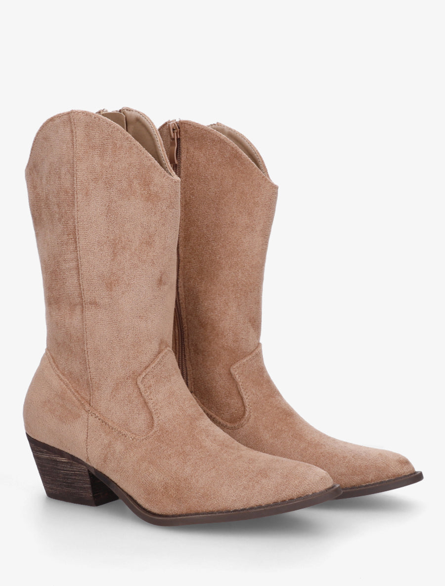 Bottines montantes style santiags en suédine - Taupe - 4