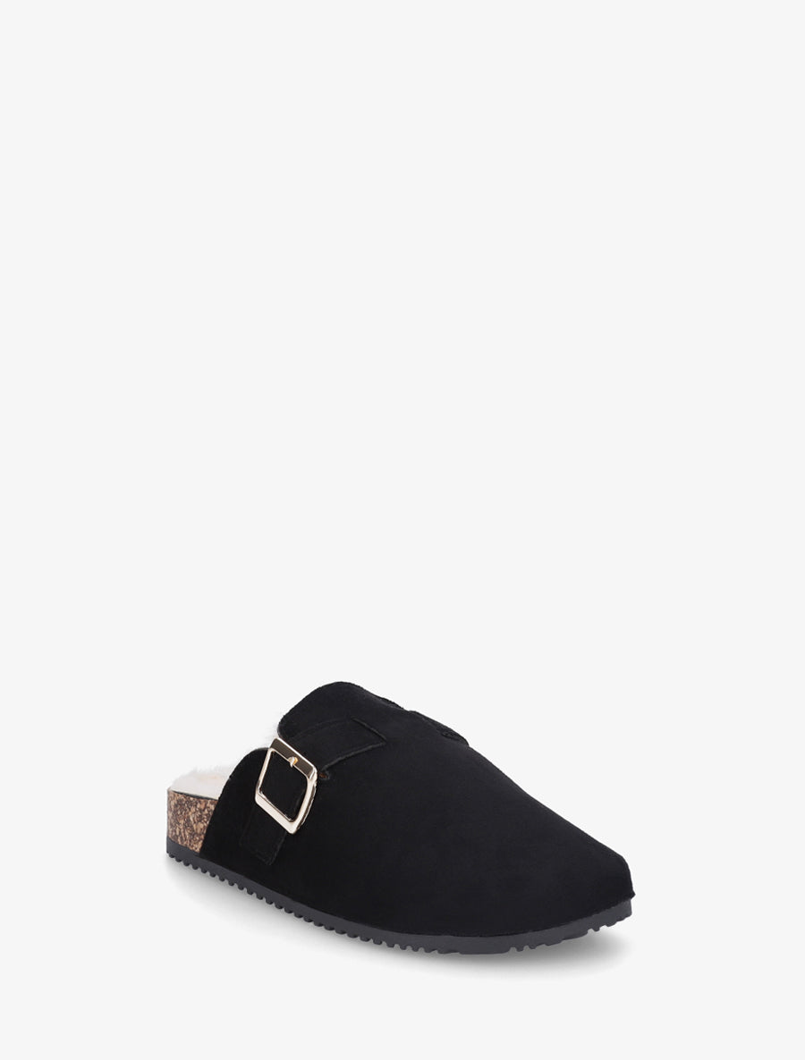Mules fourrées en suédine - Noir - 2