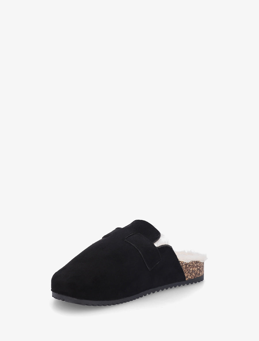 Mules fourrées en suédine - Noir - 3