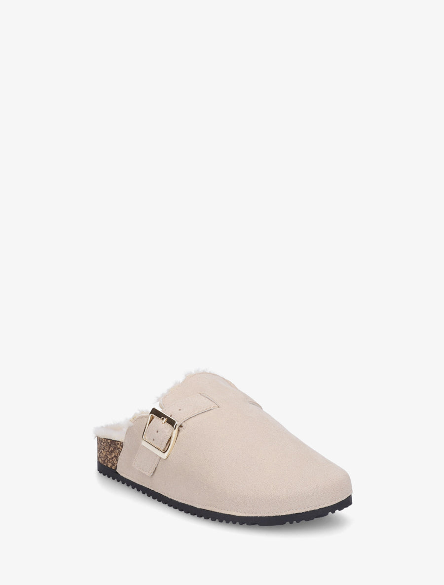 Mules fourrées en suédine - Beige - 2