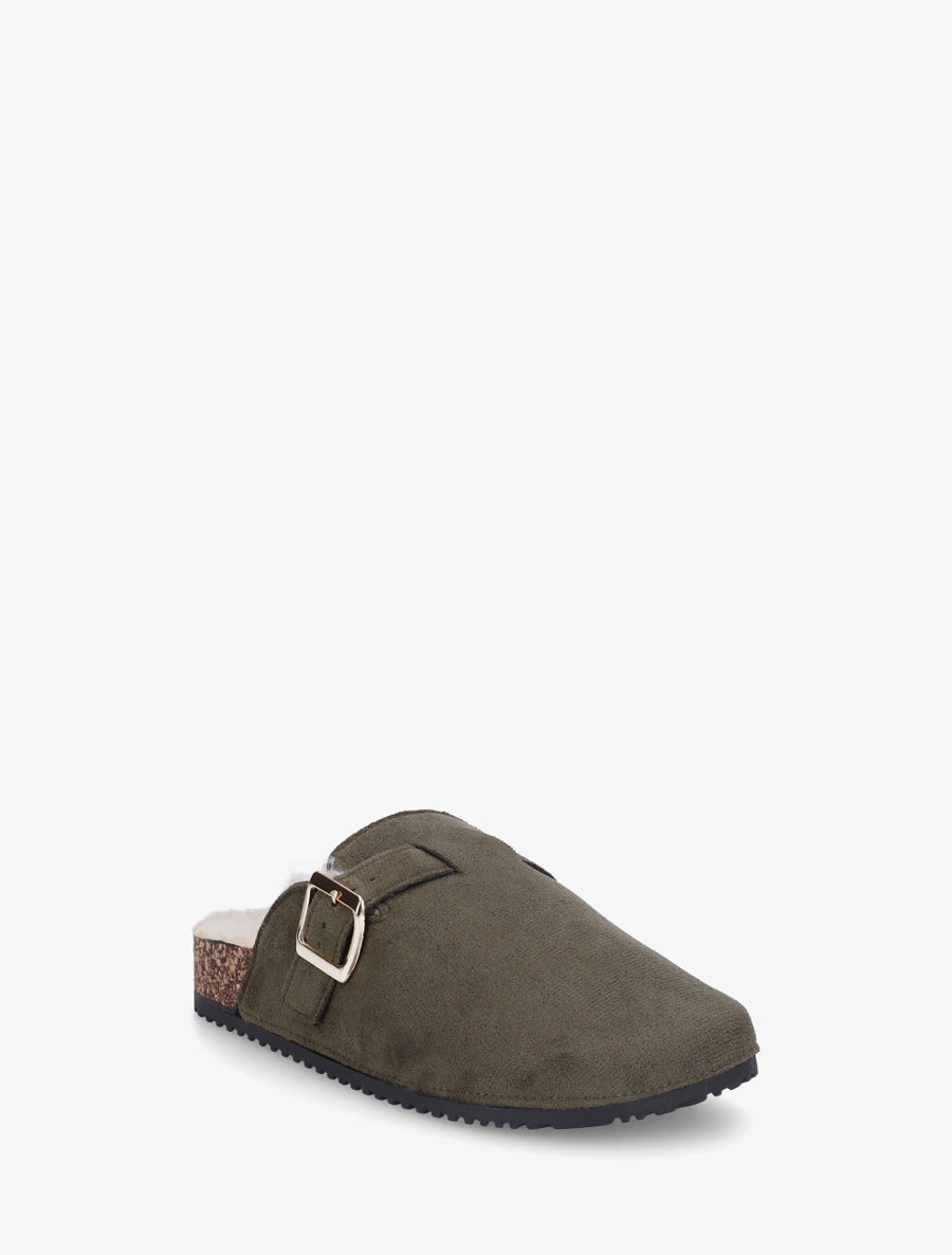 Mules fourrées en suédine - Kaki - 2