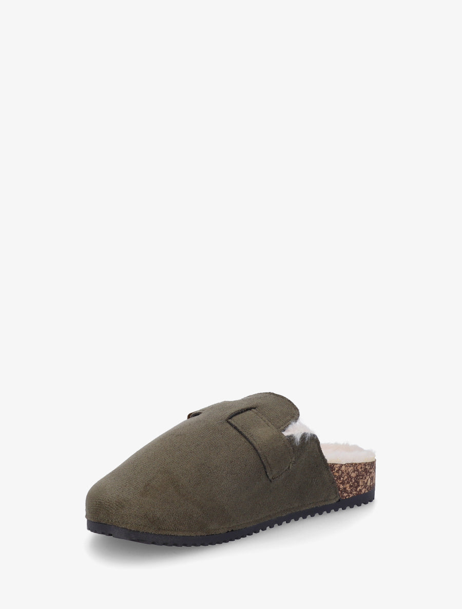Mules fourrées en suédine - Kaki - 3
