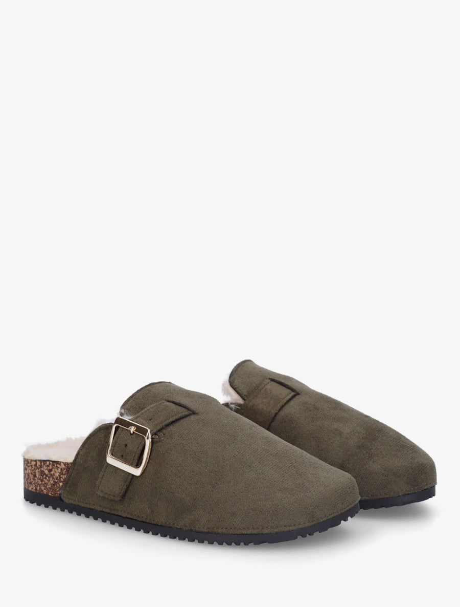 Mules fourrées en suédine - Kaki - 4