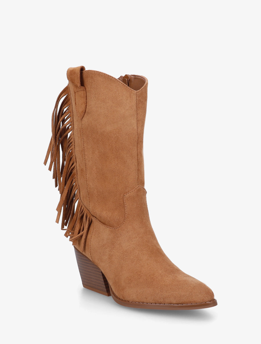 Santiags à franges en suédine - Camel - 2