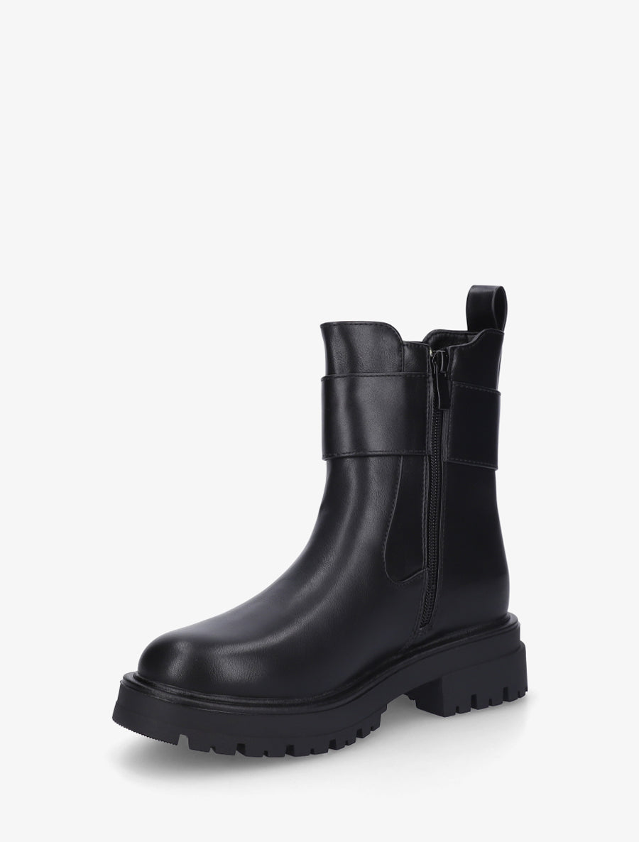 Bottines montantes à boucle décorative dorée - Noir - 3