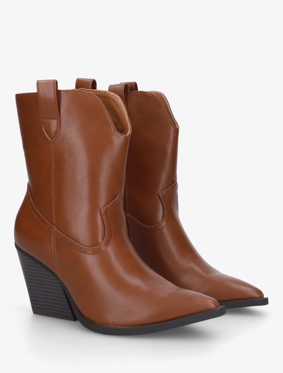 Bottines à talon bottier en simili - Camel - 4