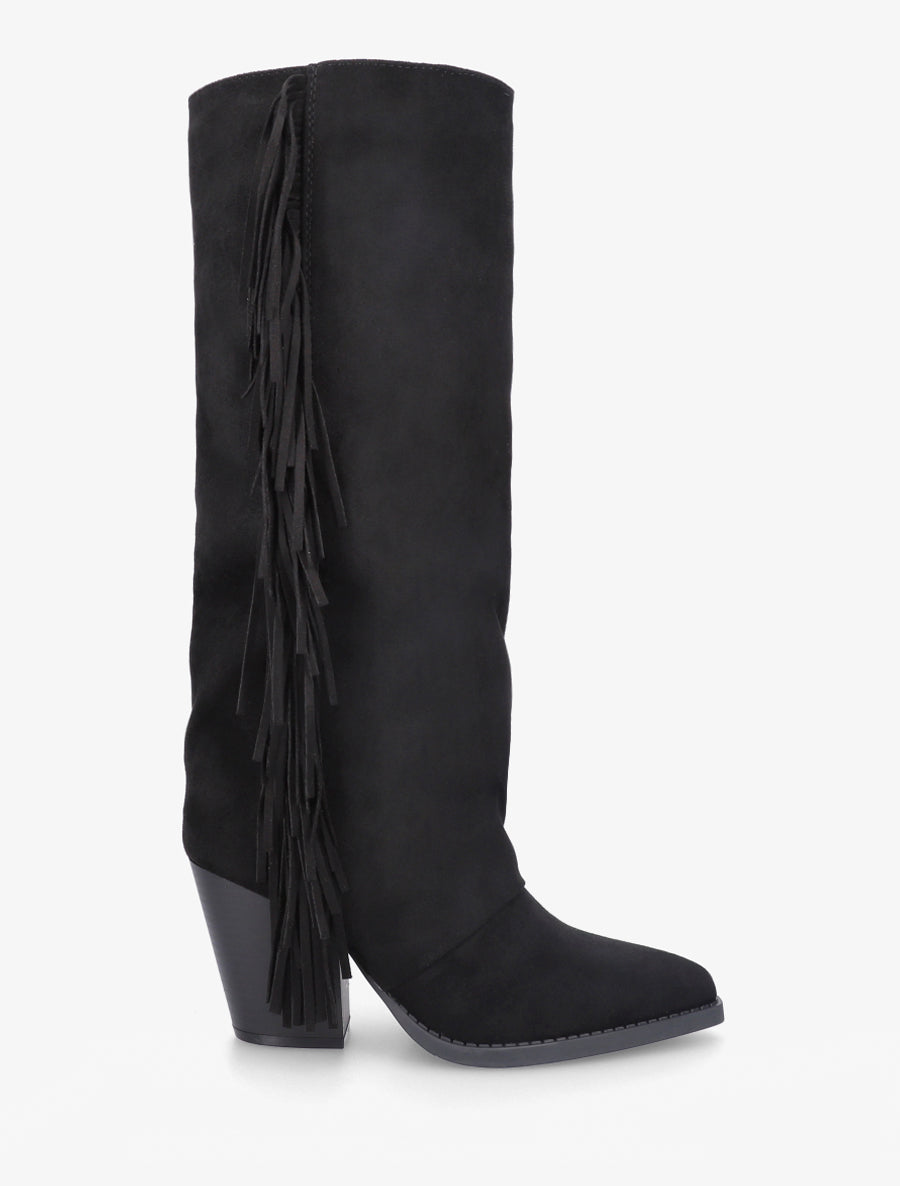 Bottes à franges bohème en suédine - Noir - 1