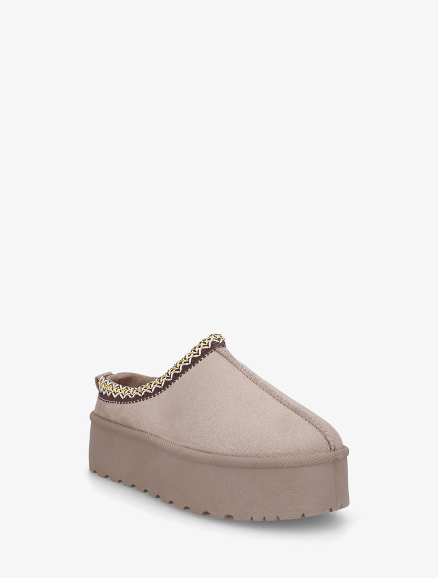 Mules en suédine brodées - Taupe - 2
