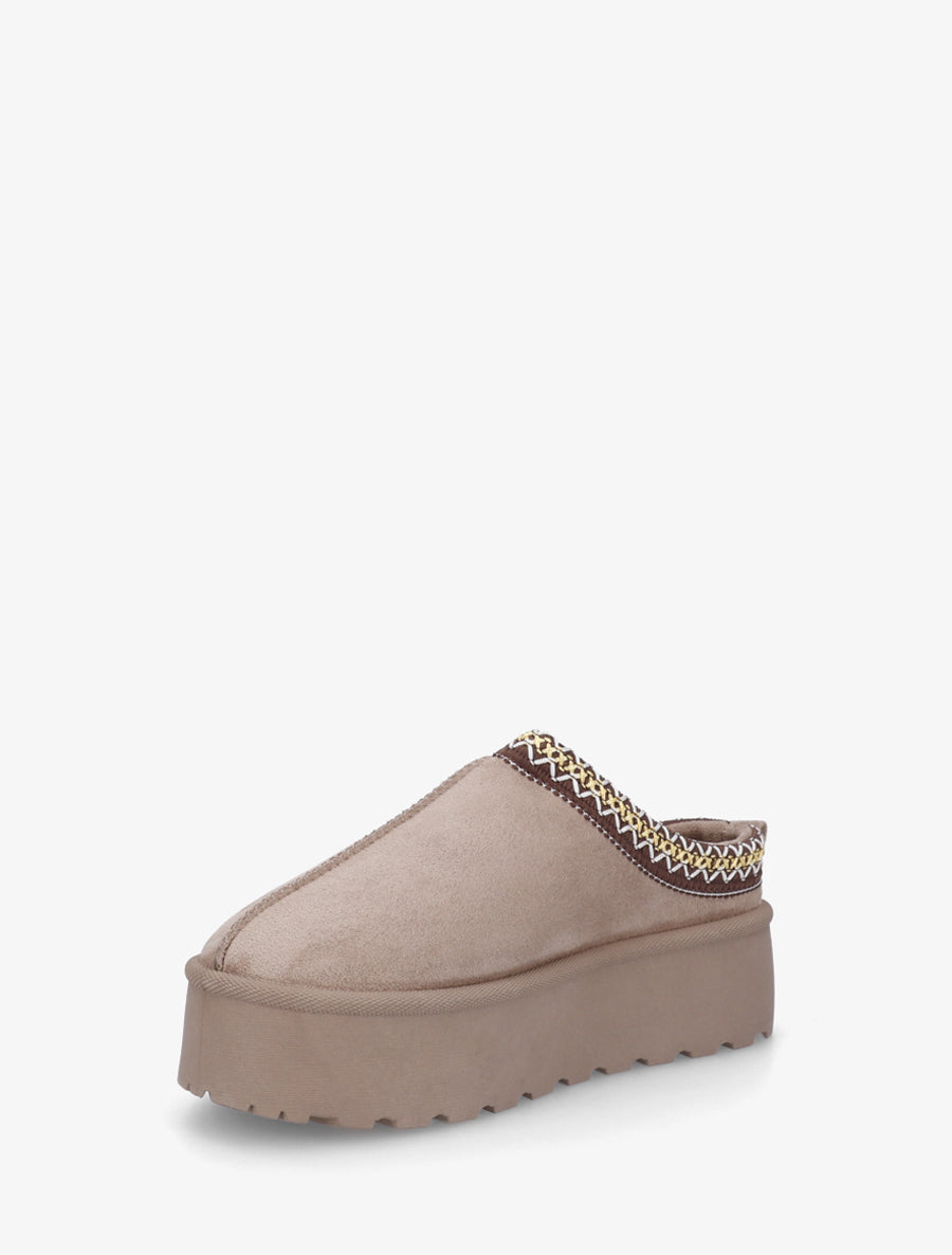 Mules en suédine brodées - Taupe - 3