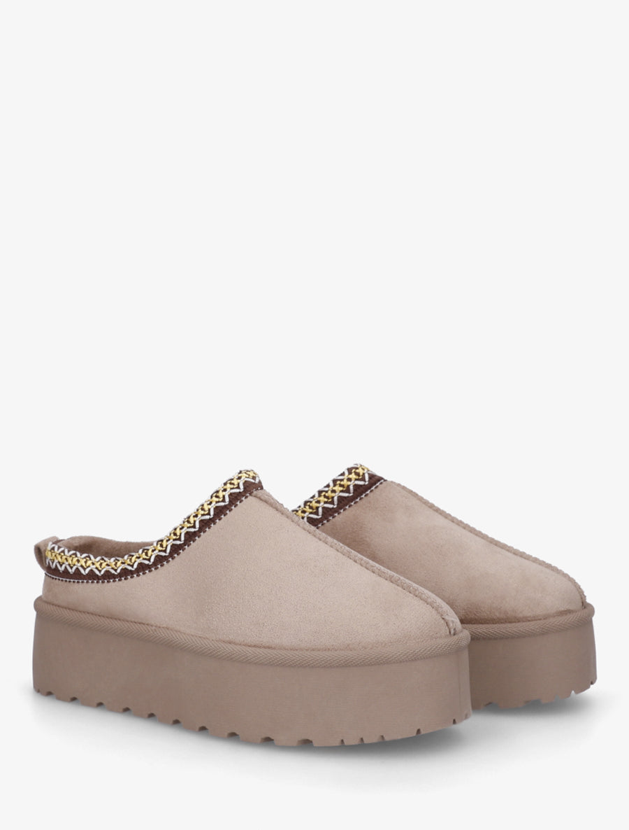 Mules en suédine brodées - Taupe - 4