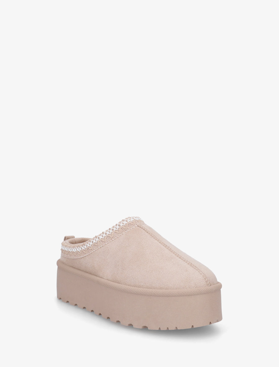 Mules en suédine brodées - Beige - 2