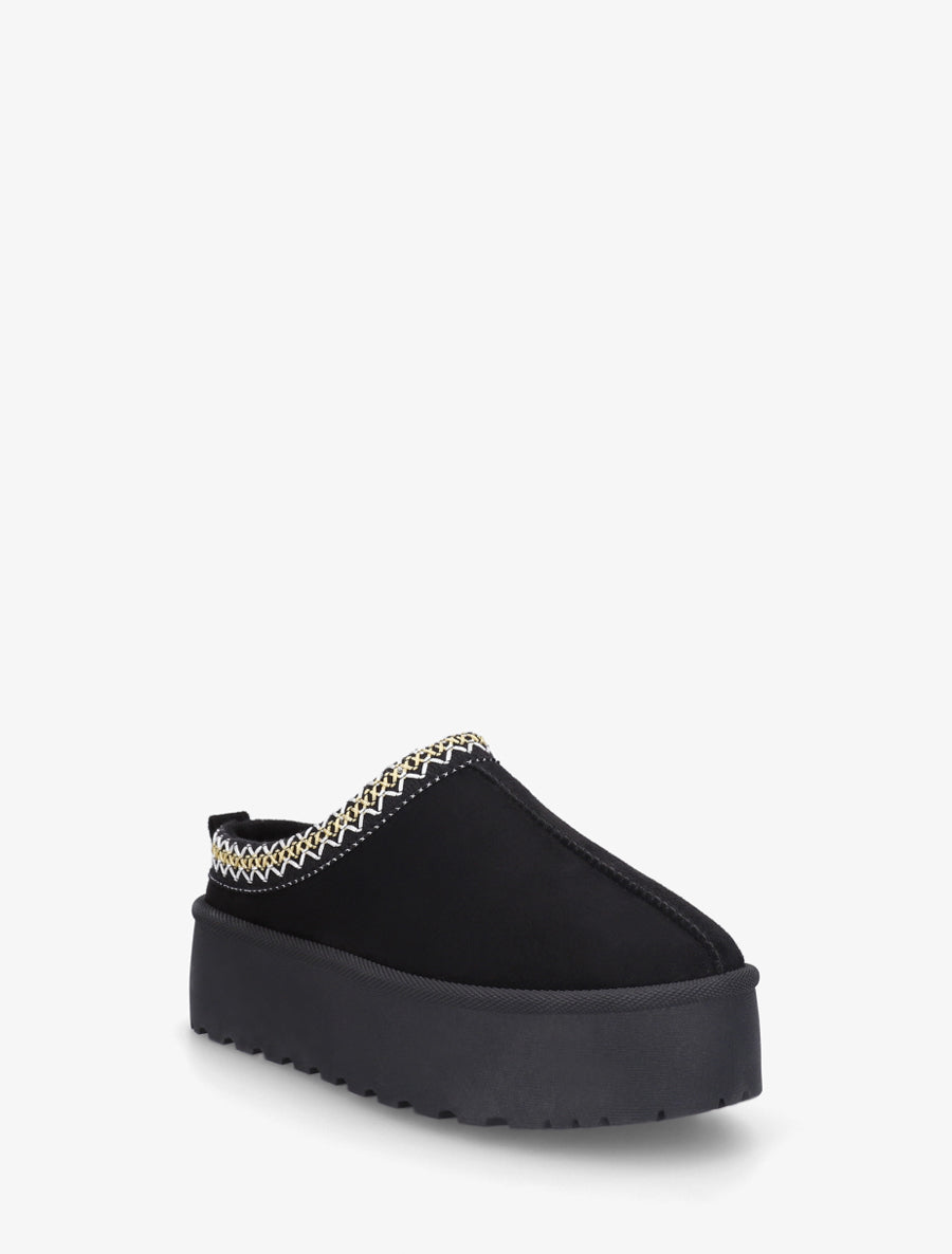 Mules en suédine brodées - Noir - 2