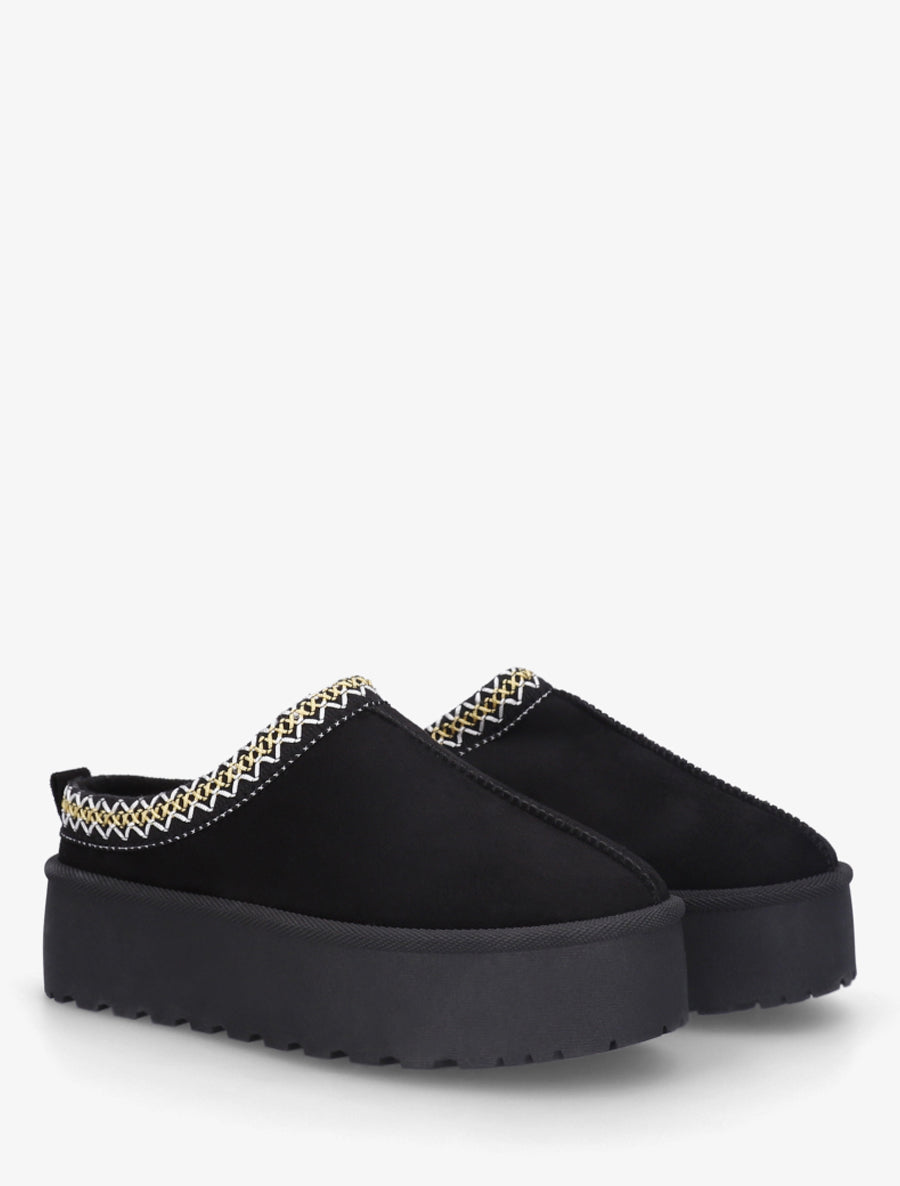 Mules en suédine brodées - Noir - 4