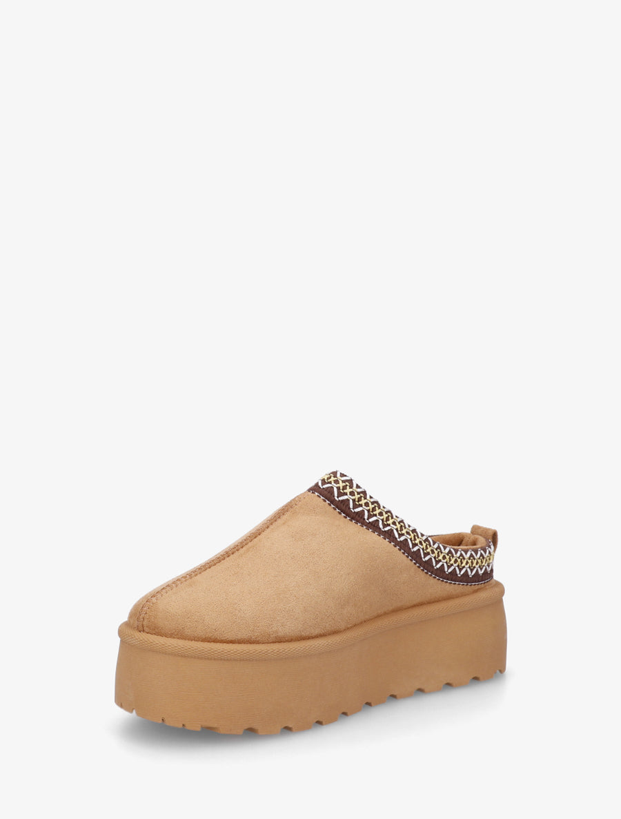 Mules en suédine brodées - Camel - 3
