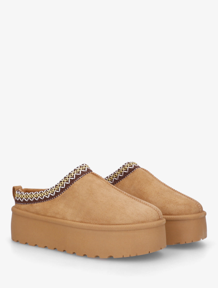 Mules en suédine brodées - Camel - 4