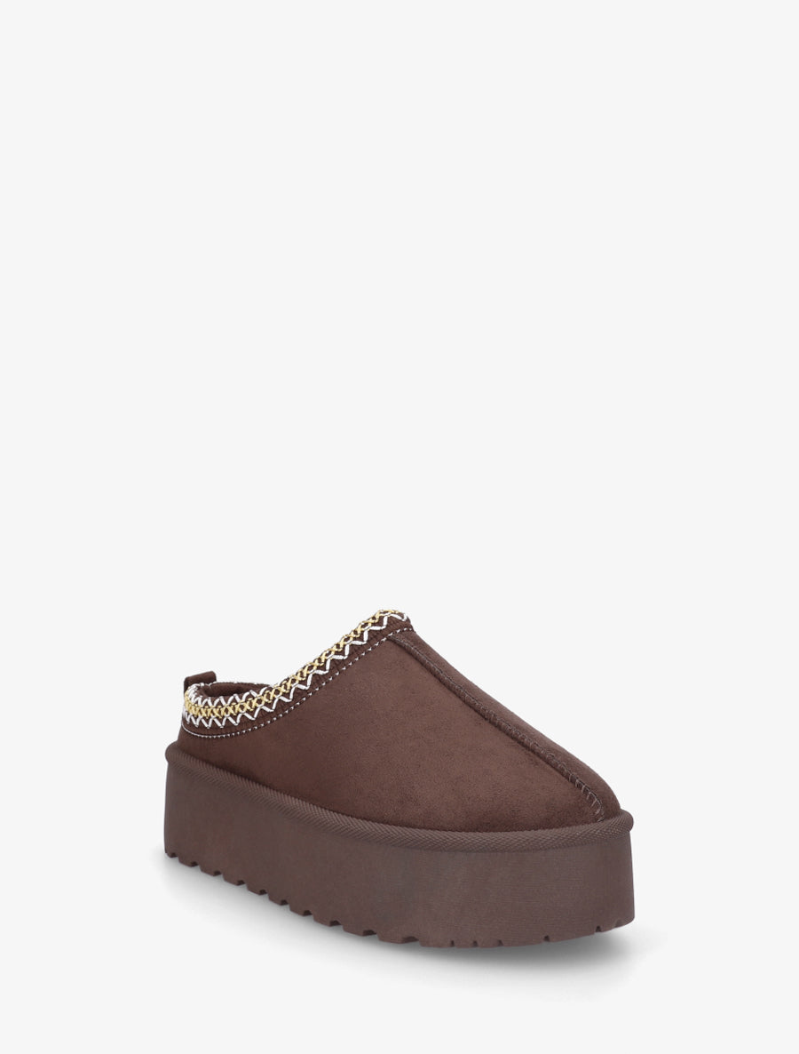 Mules en suédine brodées - Marron - 2