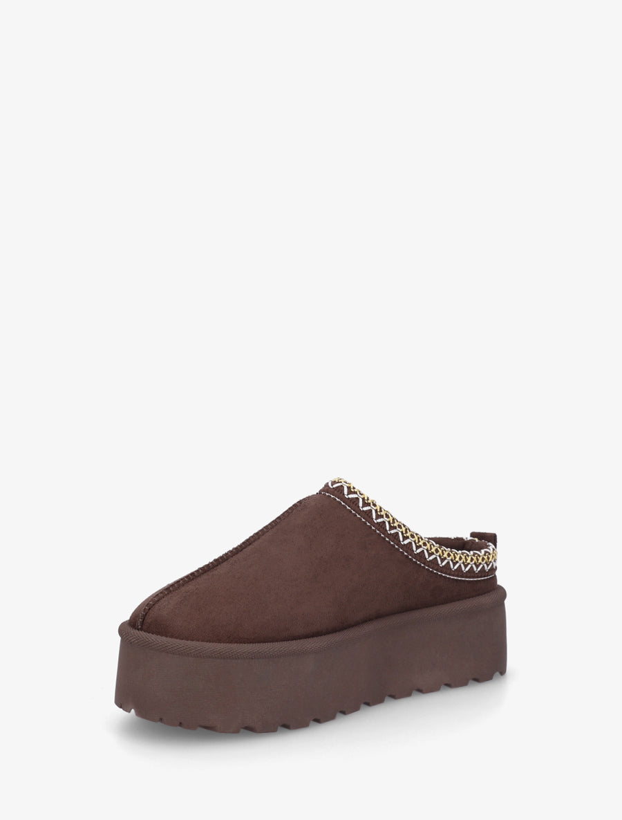 Mules en suédine brodées - Marron - 3