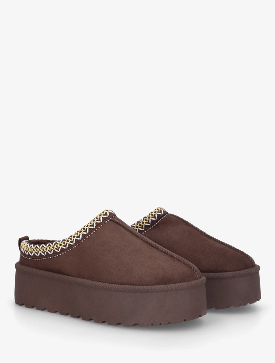 Mules en suédine brodées - Marron - 4