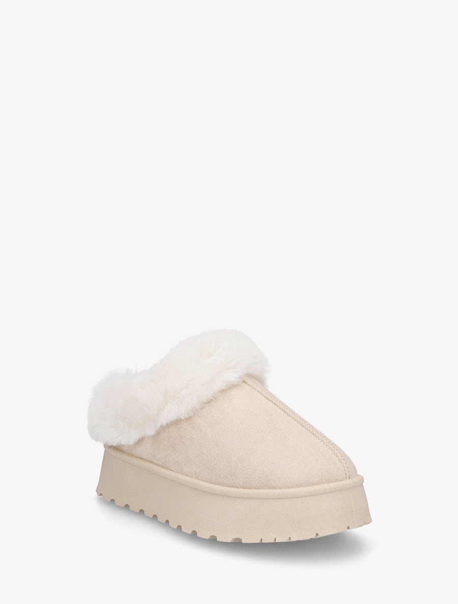Mules fourrées à semelle épaisse - Beige - 2