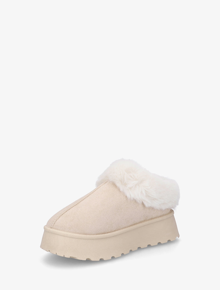 Mules fourrées à semelle épaisse - Beige - 3
