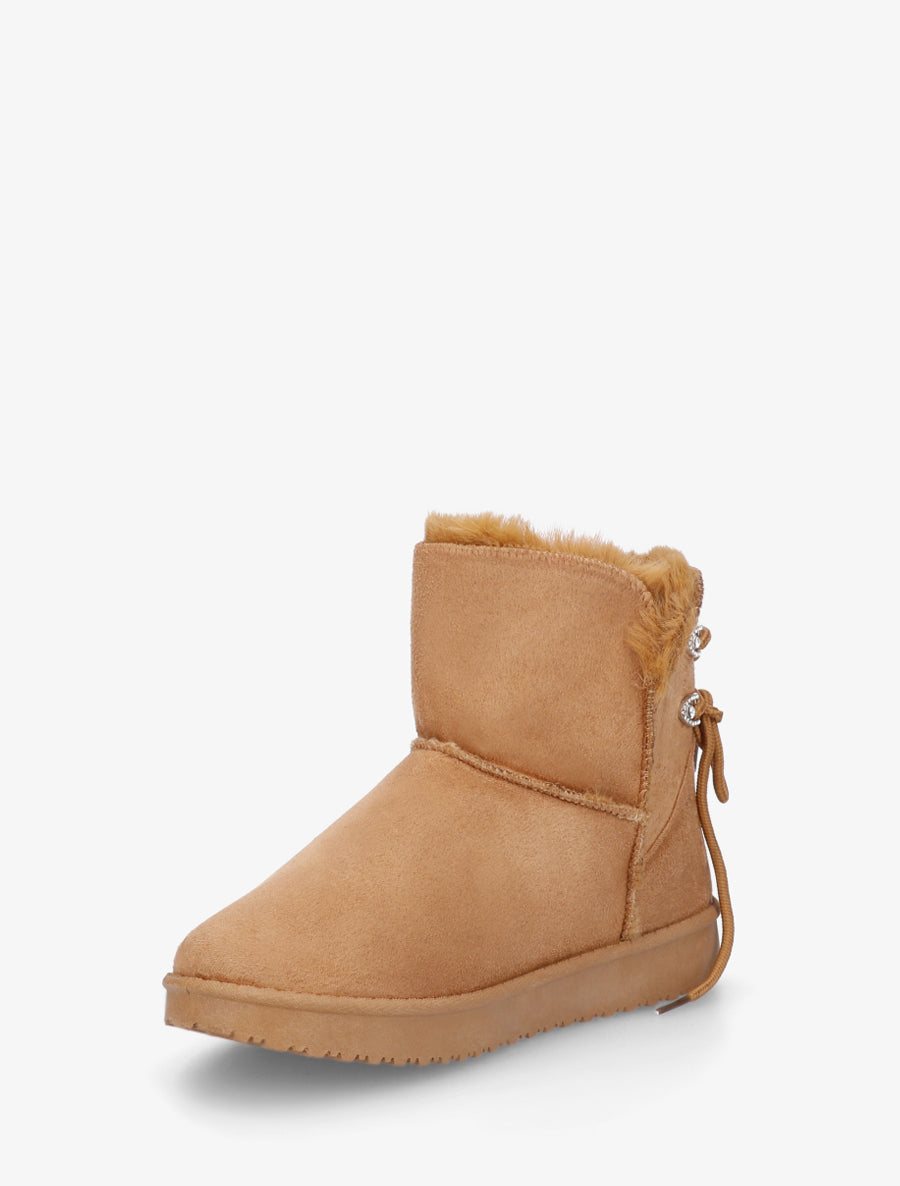 Bottines en suédine à strass - Camel - 3