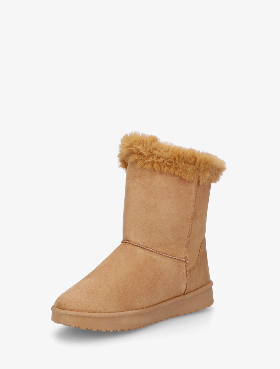 Boots en suédine fourrées à scratch - Camel - 3
