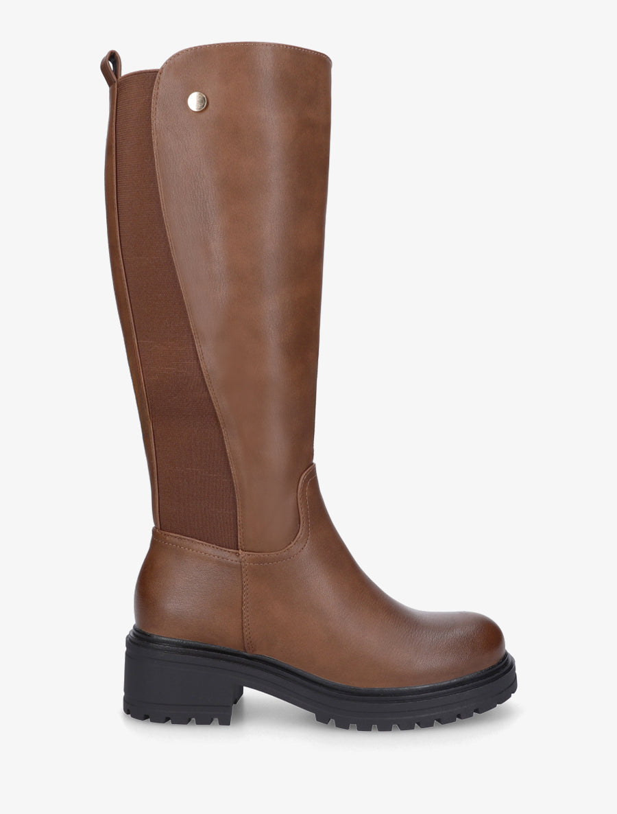 Bottes élastiquées en simili - Marron - 1