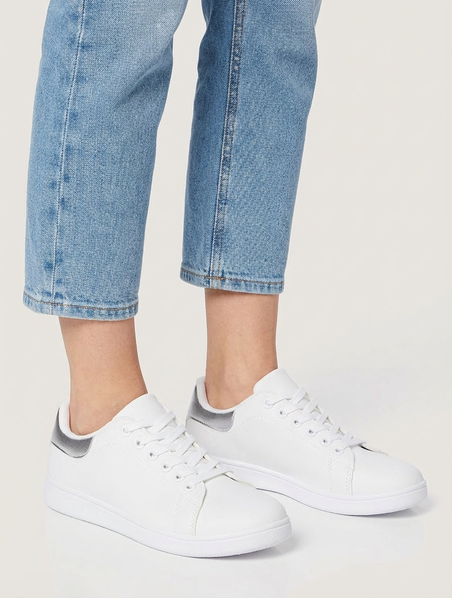 Baskets à lacets semelle plate - Argent