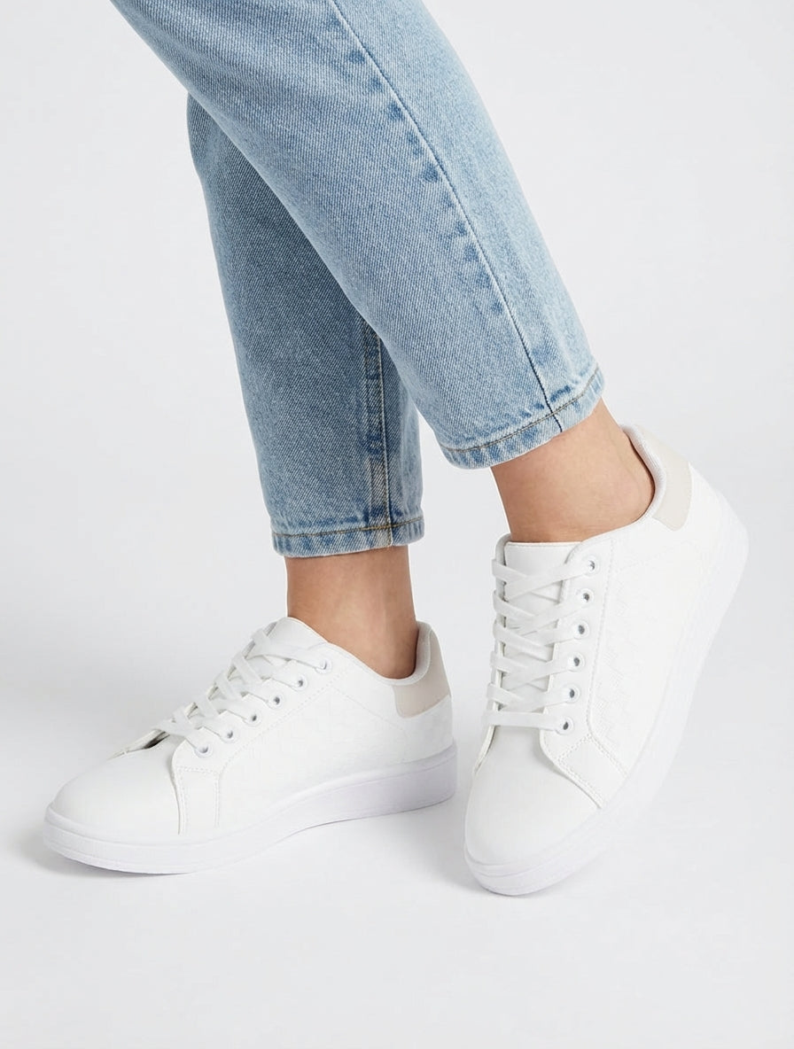 Baskets à motif damier et lacets - Beige