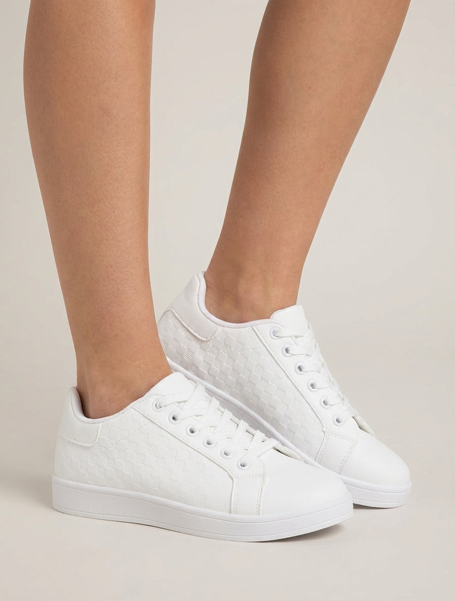 Baskets basses à lacets damier - Blanc