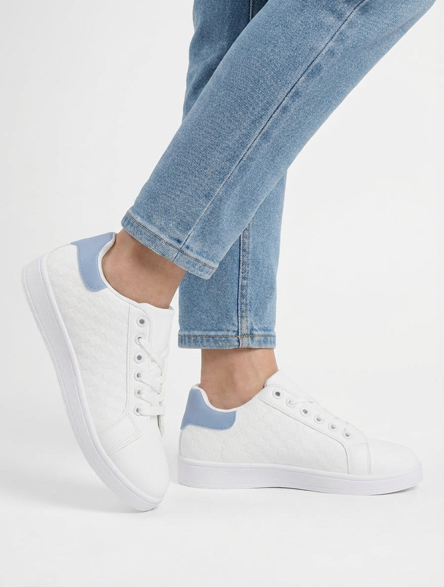 Baskets lacées à damier - Bleu ciel