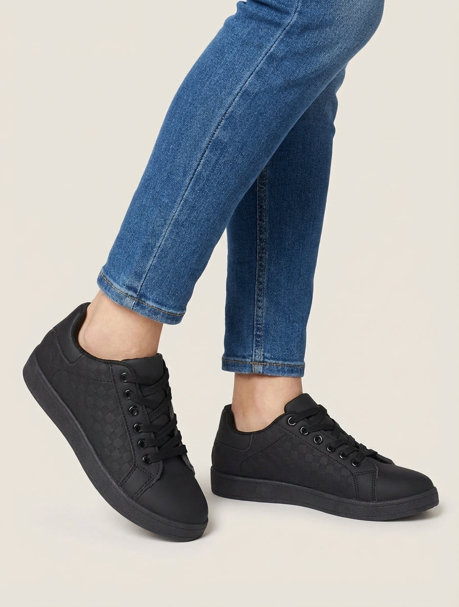 Baskets lacées motif damier - Noir