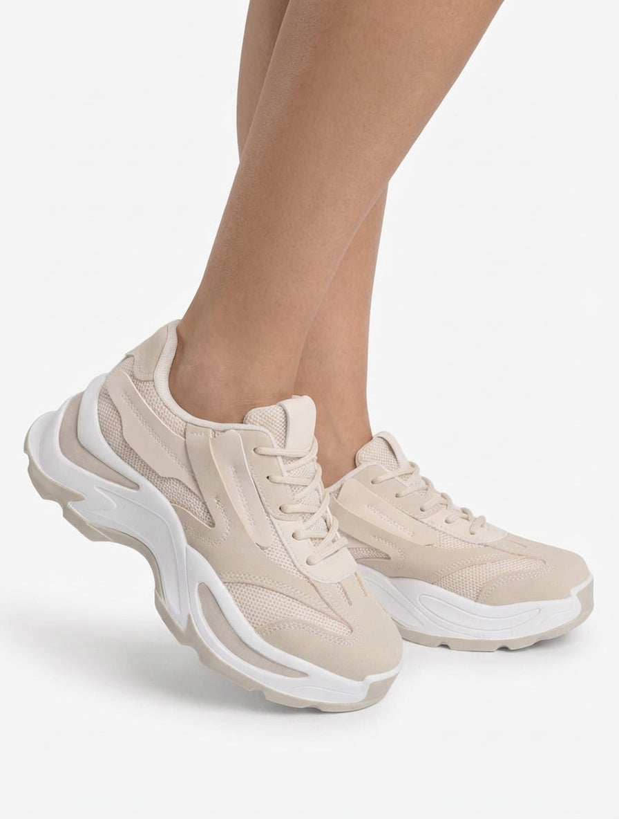 Baskets chunky à empiècements maille - Beige