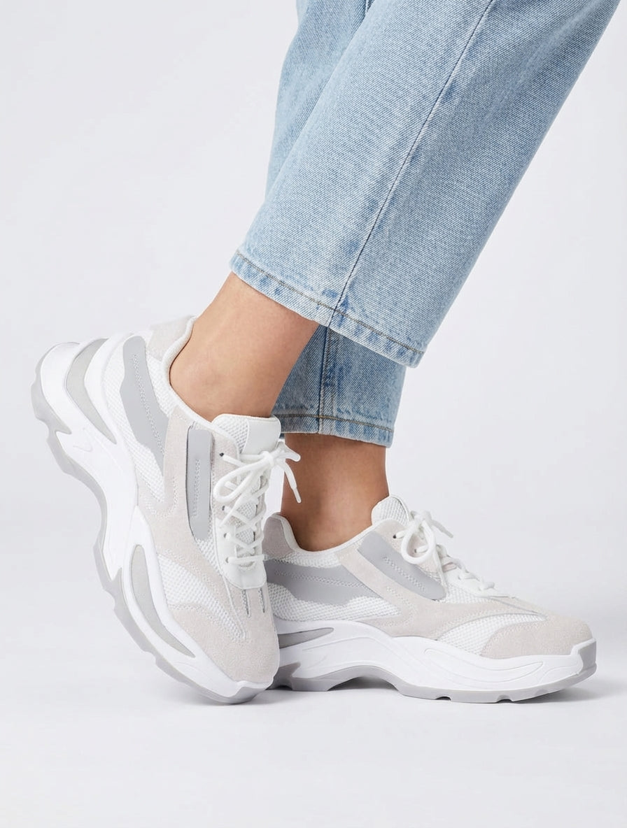 Baskets chunky empiècements maille - Blanc
