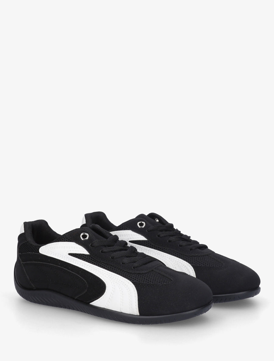 Sneakers à empiècement effet nubuck et mesh - Noir - 4