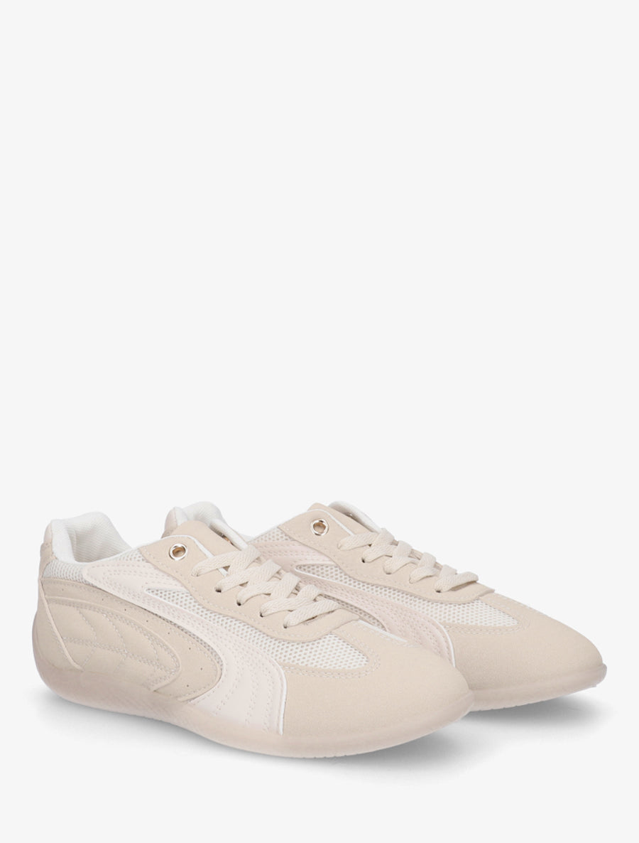 Sneakers à empiècement effet nubuck et mesh - Taupe - 4