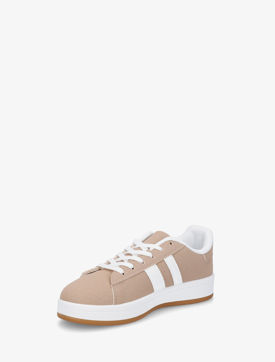Sneakers effet nubuck à bandes contrastantes - Taupe - 3