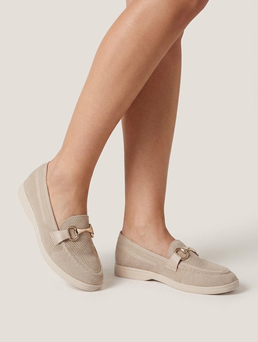 Mocassins mesh à enfiler talon plat - Taupe