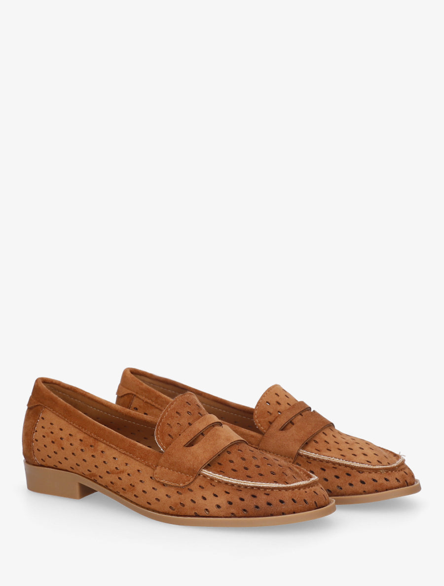 Mocassins ajourés en suédine - Camel - 4