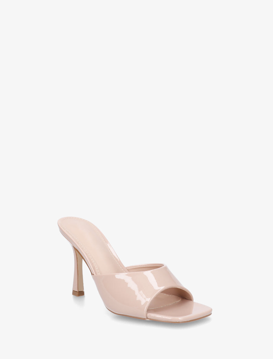 Mules vernies à talon aiguille - Beige - 2