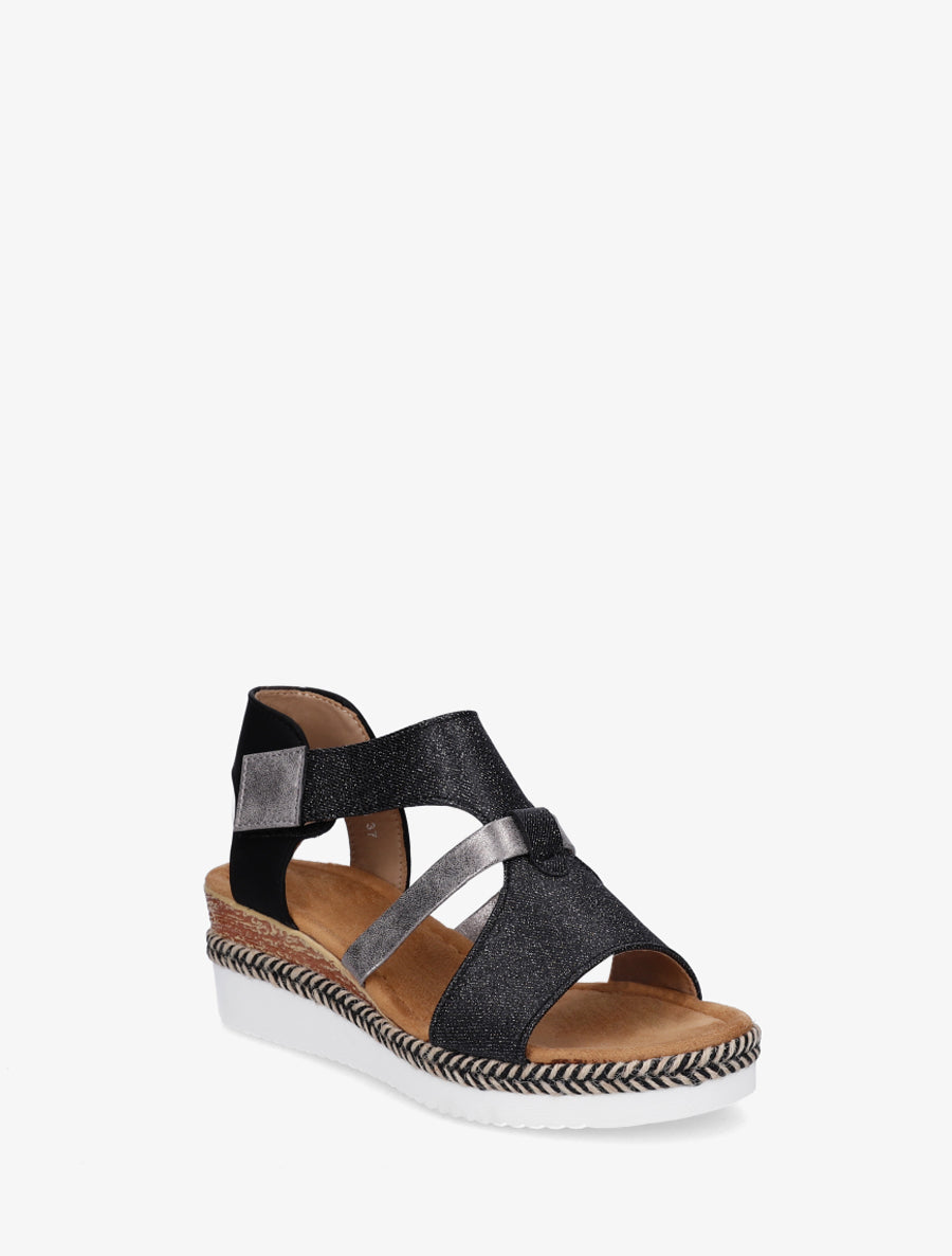 Sandales compensées à bride texturée - Noir - 2