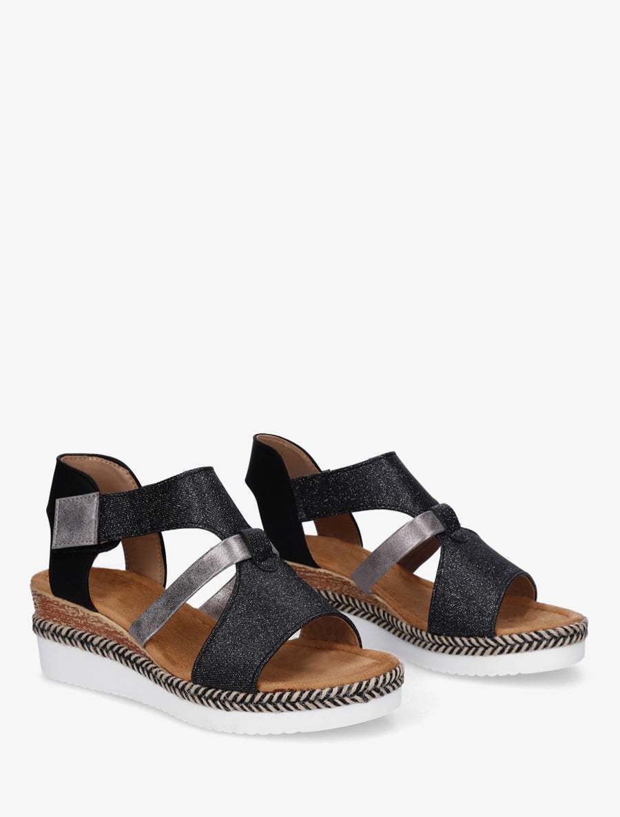 Sandales compensées à bride texturée - Noir - 4