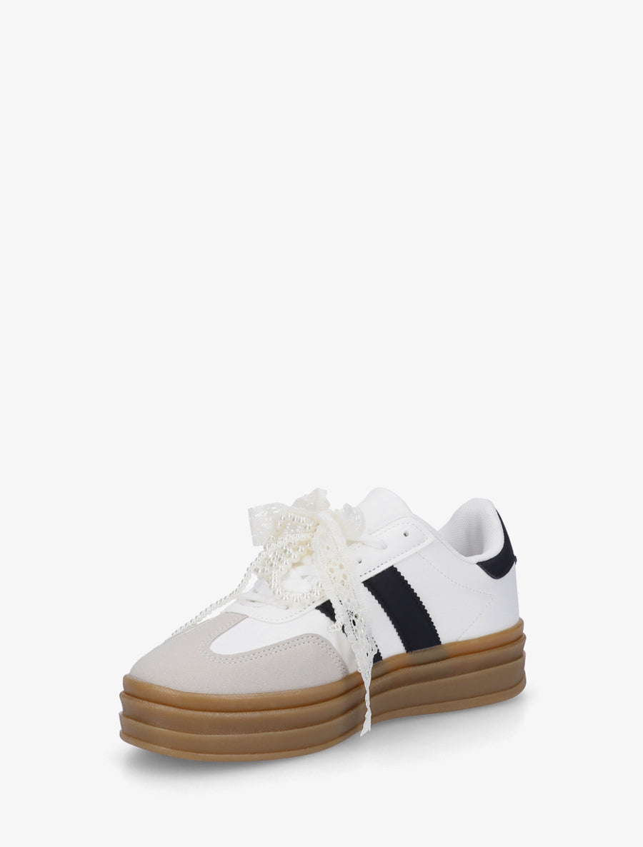 Sneakers effet nubuck à lacets stylisés - Blanc - 3